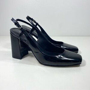 Marc Fisher Valana Black Patent Leather Slingback Block Heeled Pumps Heels 8.5